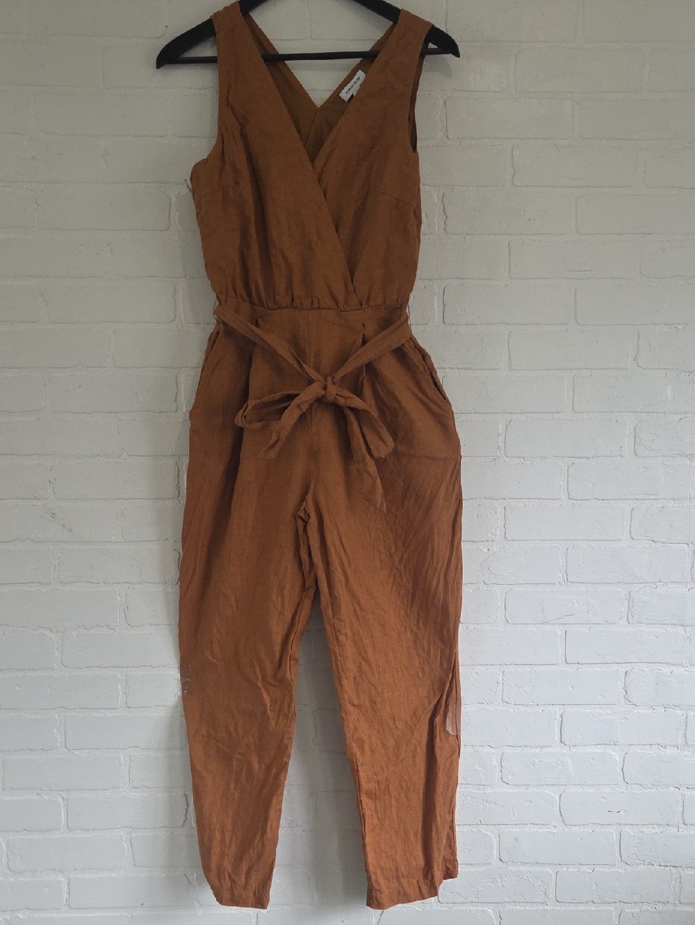 Nordstrom Rust-Orange Sleeveless V-Neck Tie-Waist Jumpsuit